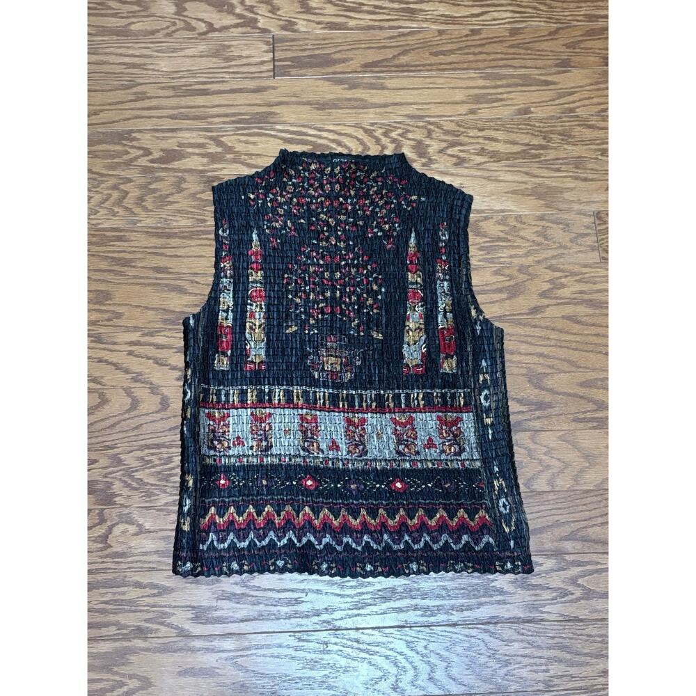 George Women's Black Floral Tribal Chiffon Smocked Neck Satin Tank Top, Size XL